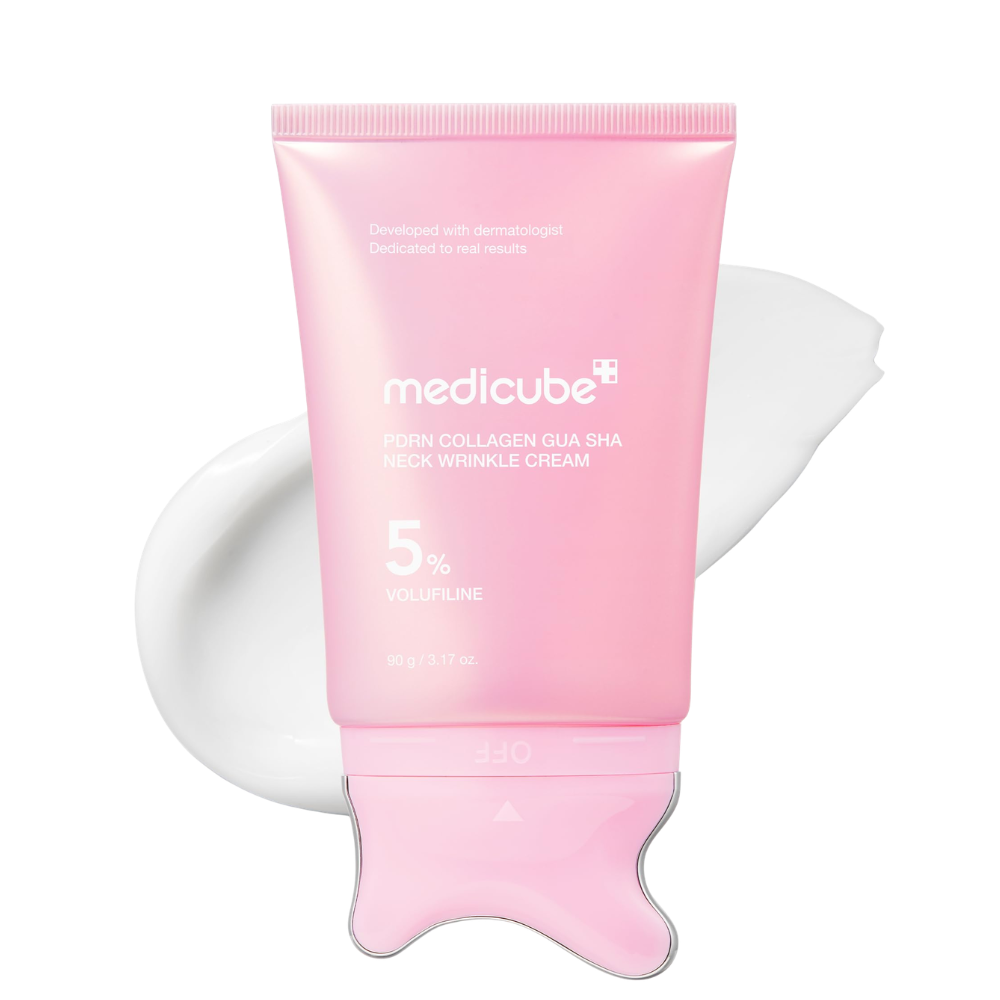 Medicube PDRN Collagen Gua Sha Neck Wrinkle Cream - stangrinamasis kaklo ir dekoltė kremas su Gua Sha aplikatoriumi